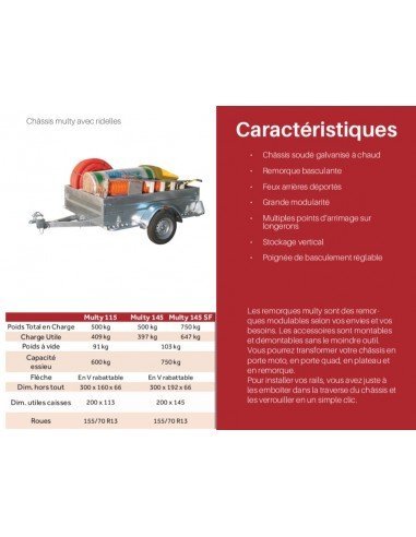 REMORQUE 500 -750 KG 200 X 140 MULTI-USAGES grande largeur